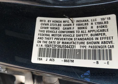 2018 Honda Civic Lx из США, поврежденный, VIN 19XFC2F59JE044331